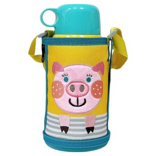 TIGER 虎牌 兒童兩用不銹鋼真空保溫杯 附專用提袋 前後刺繡款 MBR-T06G-YP, 小豬, 1個