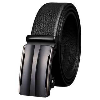 本革職人 頂級頭層牛皮 男仕沉穩魅力拉絲工藝自動扣皮帶 黑霧雙凹鏤空款