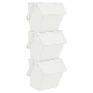 AllULiving 可堆疊式附把手多用途分類回收桶 大型 3入, 白色