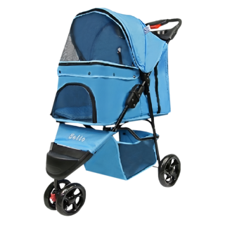 Bello 寵物推車 3輪 附遮雨罩 + 安全繩 + 車墊 + 置物籃 + 水杯架, 1個, 藍色