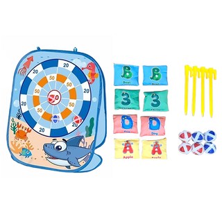 HAZIKO 孩子國 3合1童趣九宮格遊戲組 丟沙包/投擲/標靶 附沙包 8個 + 飛鏢球 6個 + 地釘 4個, 混色, 1套