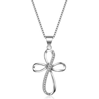 Sayaka 紗彌佳 925純銀心的誓言鏤空鑲鑽十字架造型項鍊