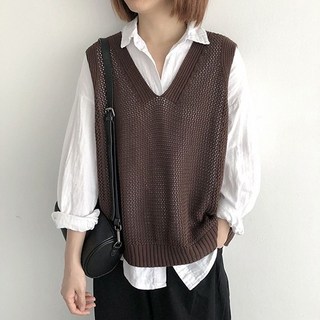 Goodif 女款寬鬆網眼V領針織背心