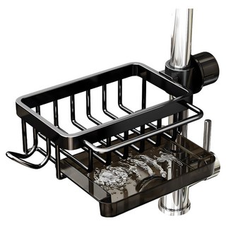 SUNORO 水龍頭置物架 帶瀝水盤(左邊帶桿式), 1個, 黑色