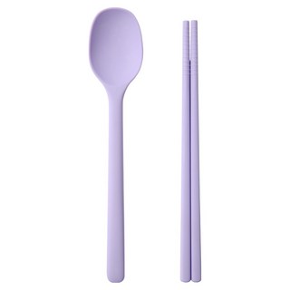 EasiSili 幼兒方形矽膠點心匙筷組, 紫色, 1套, 湯匙 + 筷子