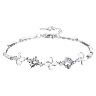 Sayaka 紗彌佳 優雅幸福四葉草彩鑽交織手鍊 白鑽