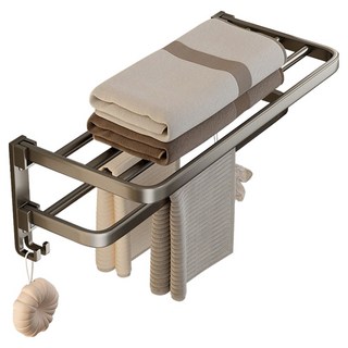 好拾選物 可折疊鋁合金 免打孔無痕浴巾架/一體式毛巾置物架, 1個, 太空銀