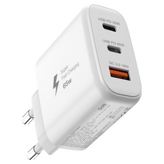 Vova GaN PD65W 超高速 3埠多功能充電器適配器 VA-202, 白色, 1個