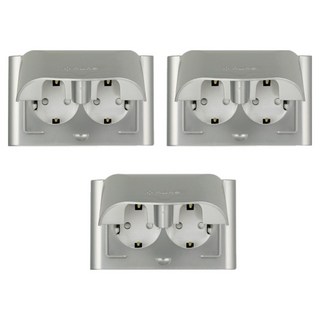 nano 電氣Odyssey室內裝潢壓克力配線簡約防雨橫式防滴型銀色2孔嵌入式插座, 3個