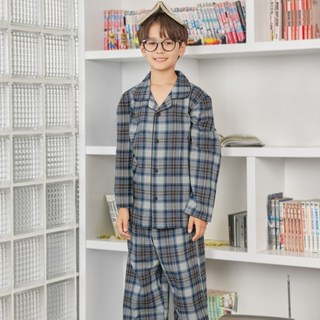 수아팜 주니어용 클래식 체크 코튼 긴팔 파자마 세트