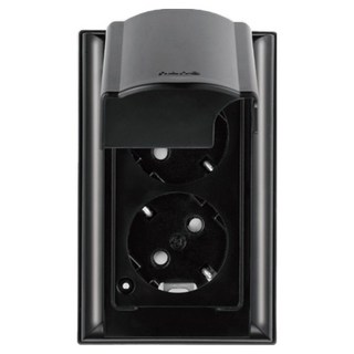 nano Odyssey 電氣室內裝潢壓克力配線簡約防雨垂直型防滴型黑色2孔嵌入式插座, 1個