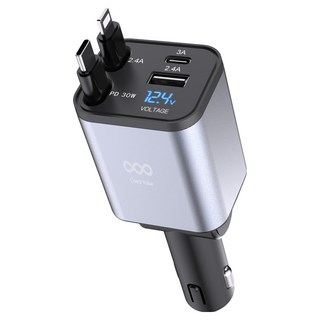 굿밸류 차량용 4in1 릴타입 멀티 고속 충전기, 혼합색상