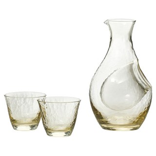 TOYO-SASAKI GLASS 東洋佐佐木 日本製葫蘆形日式清酒酒杯套組 透明琥珀, 1套, 清酒壺 + 杯子