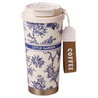 HIKARI 日光生活 青花瓷陶瓷塗層保溫杯 H006-2, 1個, 480ml, 青花藍