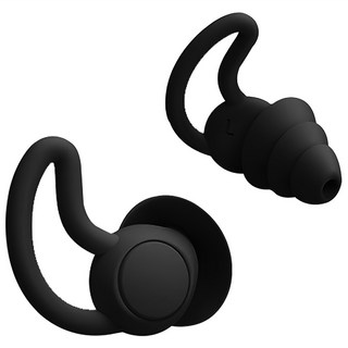 YUNMI 第8代頂級3層矽膠防噪耳塞/睡眠靜音耳塞 雙頻防噪音 黑色, 1組, 2個裝