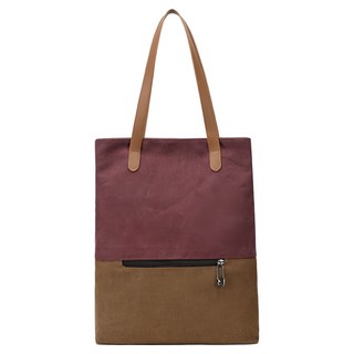 Sayaka 紗彌佳 日系時尚休閒拼接雙色多功能3WAY設計帆布雙肩包 單肩包, 紫色 + 咖啡色