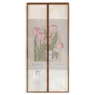 半島良品 金剛網櫻花絨拼接防蚊門簾磁吸門簾, 花海兔兔 白色