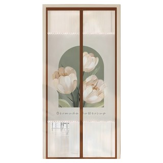 半島良品 金剛網櫻花絨拼接防蚊門簾磁吸門簾, 油畫風格