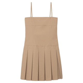L'eauséoul 極簡細肩帶百褶連身裙 CBOP250701, 米色
