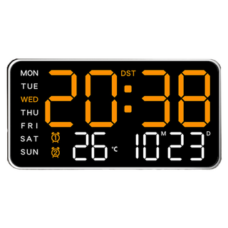 WE CHAMP LED多功能掛壁電子鬧鐘 長方 Z0102, 橘燈