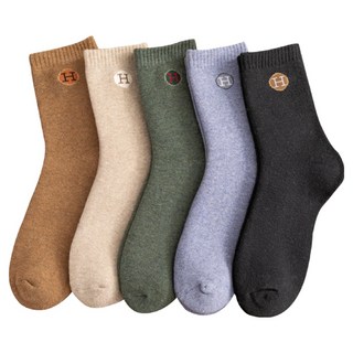 워더미 여성용 H 프린트 기모 융털 겨울 포근 중목 양말 5켤레 세트 W502