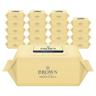 브라운 프리미엄 블루 도톰한 고평량 엠보싱 아기물티슈 캡형, 75g, 72매, 20개