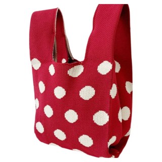 Sayaka 紗彌佳 日系手作工藝可愛圓點毛線編織手提包, 紅色