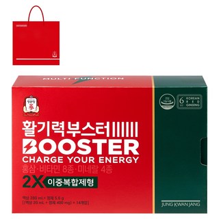 정관장 정품 활기력 부스터 20ml x 14병 + 400mg 14정 + 쇼핑백, 14회분, 1세트