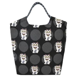 kUSUgURU JAPAN 日本眼鏡貓 日本精緻戈布蘭織 傘繩多用途購物包/織紋拼色時尚包 招財貓款, 黑色