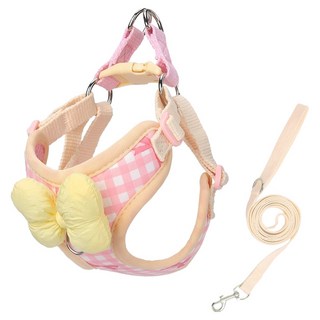파스텔펫 반려동물 리본 하네스 리드줄, 핑크, 1개