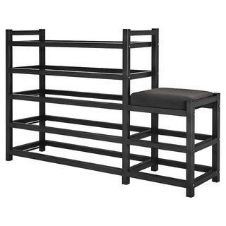 高碳鋼五層穿鞋椅鞋架, 黑色, 5層