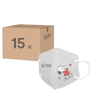 ONEDER 旺達棉品 兒童立體口罩, 15片, 1組, 史努比 小圖 灰色