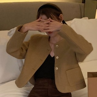 URBANLINE 女款Cain喀什米爾混紡圓領粗花呢外套