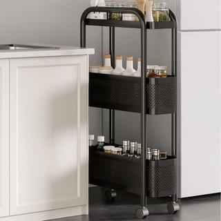 Lobeldi 移動式縫隙收納整理架推車, 黑色, 3層