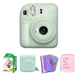 FUJIFILM 富士 instax mini12 拍立得相機 薄荷綠 + 底片 20張 + 專用相機包 + 全息圖單層相簿 + 鐵盒套組, 1套, 單一商品