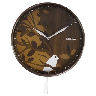 Seiko 精工 幸福喜鵲 自然風格 居家擺飾 鳥尾巴搖擺掛鐘 QXC243B 33cm, 深木紋色