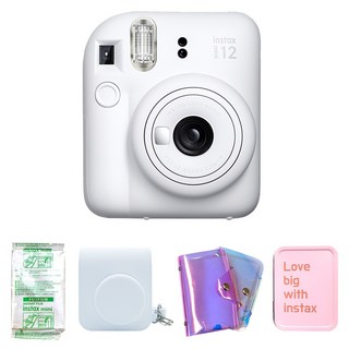 FUJIFILM 富士 instax Mini 12 拍立得相機 黏土白 + 底片 10張 + 專用相機包 + 全息單層相簿 + 鐵盒套組, 1套, 單一商品