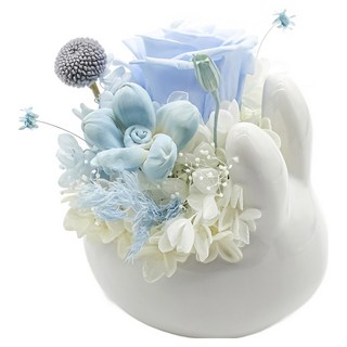 人造海島花園兔兔永生擴香花禮, 1個, 白色