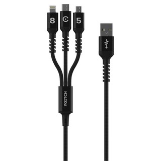 요이치 c타입고속 충전 아이폰 8핀 5핀 3in1 멀티 케이블 BlackWire, 120cm, 블랙, 1개