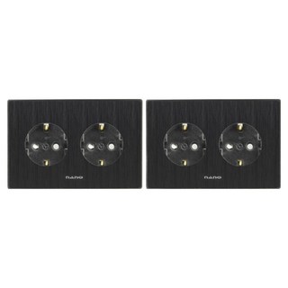 nano Art2 2孔嵌入式SIMPLE橫式接地插座 全黑, 2個