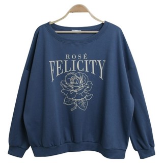 Sugarfun 女款日常玫瑰印花寬鬆版大學T