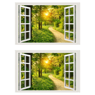 WA WALL ART 防水PVC 無痕設計壁貼 FX82050 2張, 窗框/假窗/森林/步道/風景