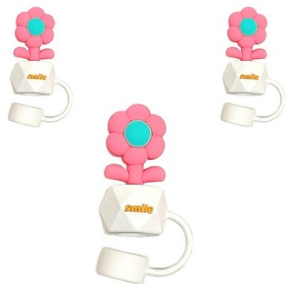 Moapick 矽膠花朵吸管套 粉紅色, 1入, 3個