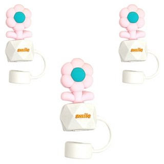 Moapick 矽膠花朵吸管蓋 淺粉色, 1入, 3個