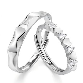 Sayaka紗彌佳 925純銀閃耀心願簡約鑲鑽造型對戒