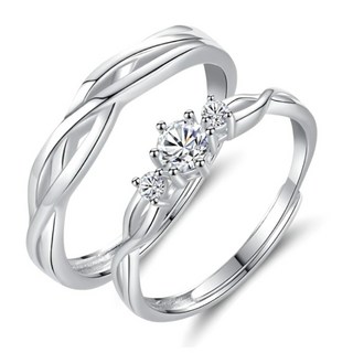 Sayaka紗彌佳 925純銀交織的愛簡約鑲灒造型對戒