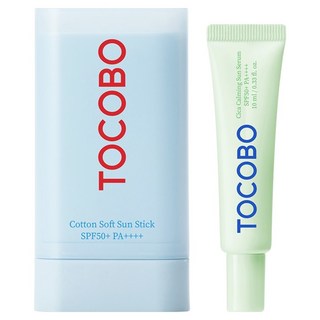 TOCOBO 棉花柔軟防曬棒 SPF50+ PA++++ 19g+積雪草鎮靜防曬精華 10ml組, 1套