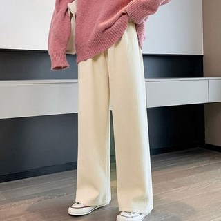 The Syrup 女款燈芯絨刷毛鬆緊腰寬褲 B