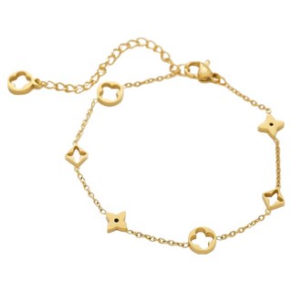 Gulicc 女款 法式輕奢縷空四葉草星星 鈦鋼手鍊 D0155