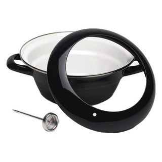 FUJIHORO Japan 琺瑯炸鍋 附溫度計, 1個, 黑色, 24cm